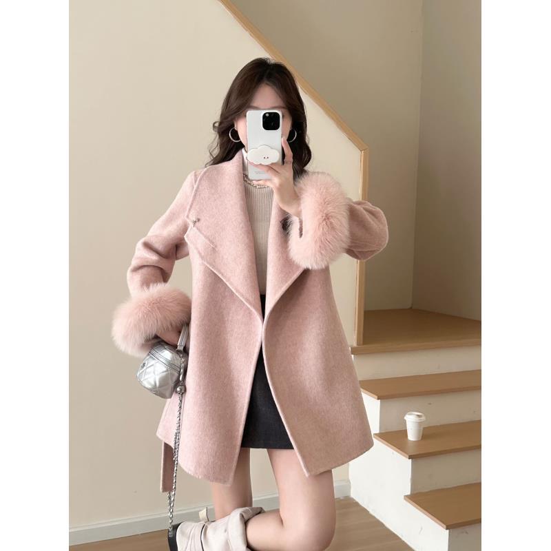 JF9827-1厚款毛呢外套纯色人字纹大衣宽松秋冬网红气质女士大衣