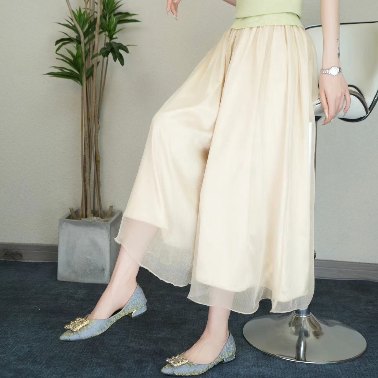【不是雪纺】夏季高腰设计感轻奢显瘦气质收腰温柔风时尚裤裙