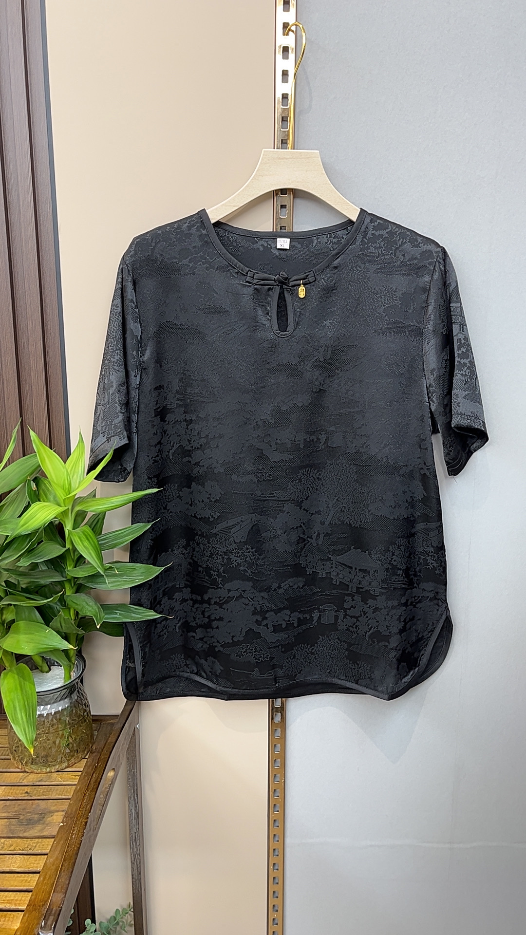 【如意】透气花萝新中式衬衫女圆领盘扣短袖宽松提花女士小衫227