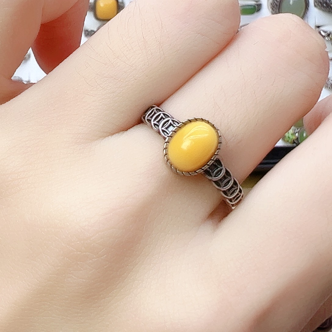 蜜蜡银S925镶嵌戒指