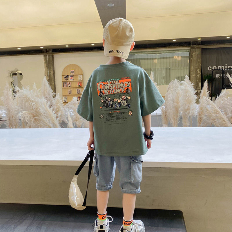 男童短袖T恤2025夏季新款儿童帅气男孩宽松帅气中大童休闲上衣夏