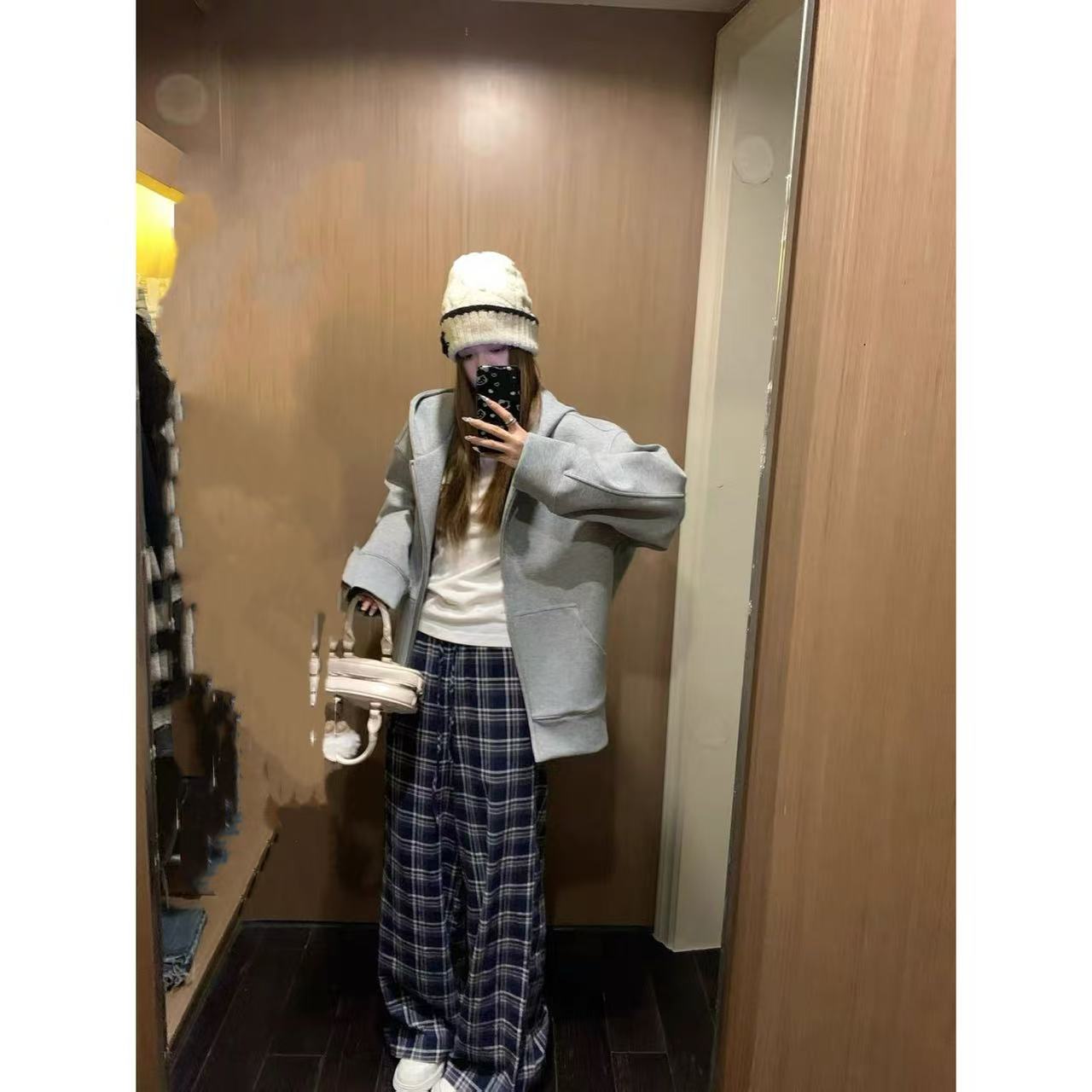 徐秋阳  蕾丝格子裤（加绒）  百搭休闲设计感显腿长休闲裤11829-
