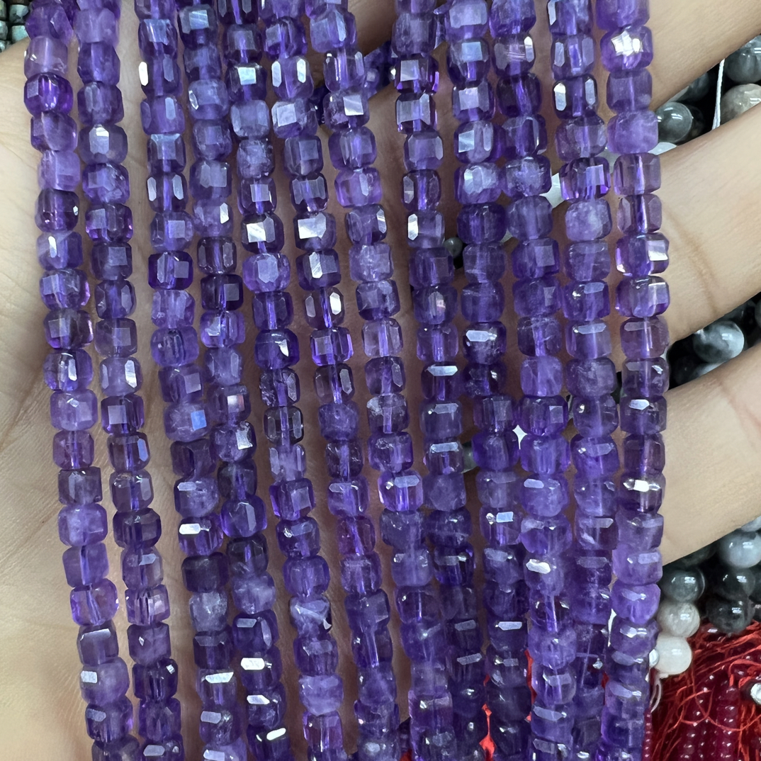 4*4mm天然紫水晶方糖切面散珠diy手链项链半成品配饰吊坠饰品