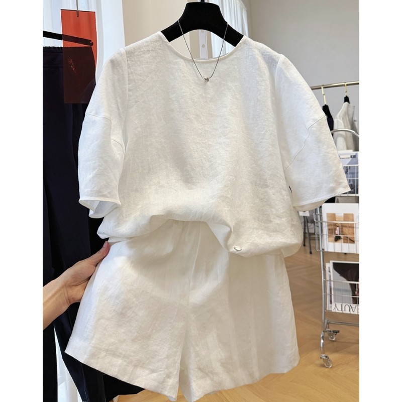 P0208高端时尚宽松巨好看夏装套装女大方得体穿搭上衣短裤两件套