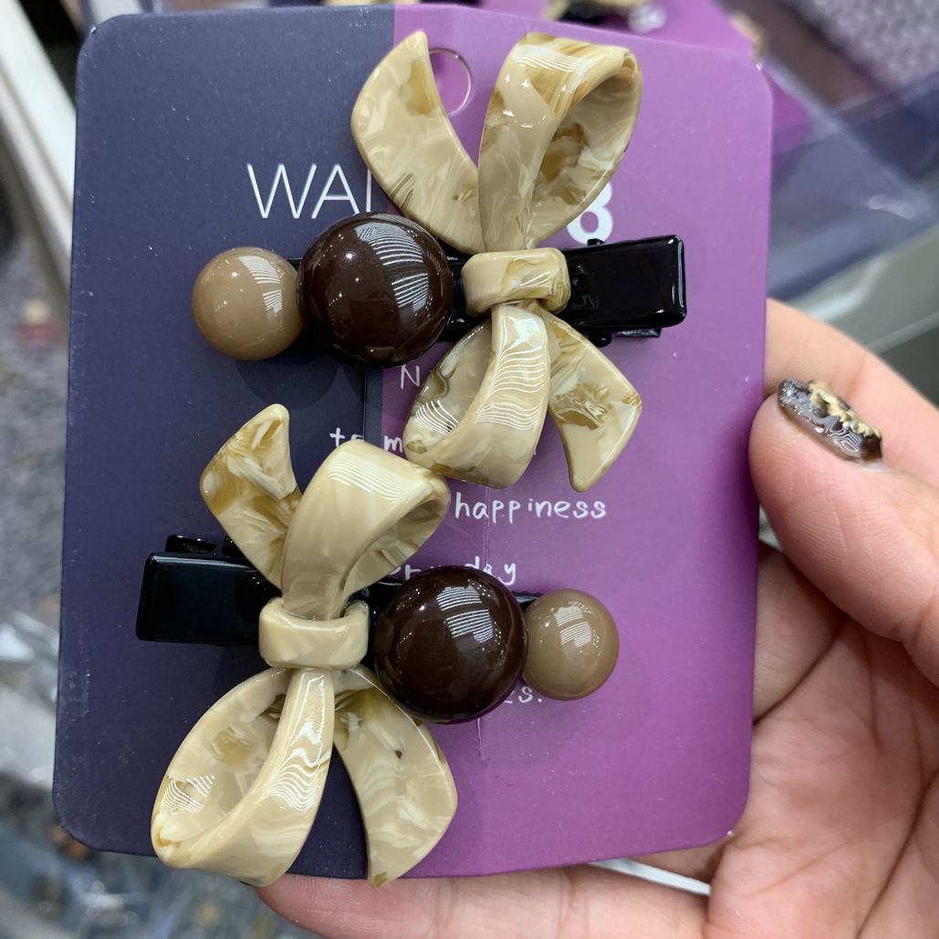 高级感咖色豹纹珠子花朵边女百搭碎发刘海夹头饰