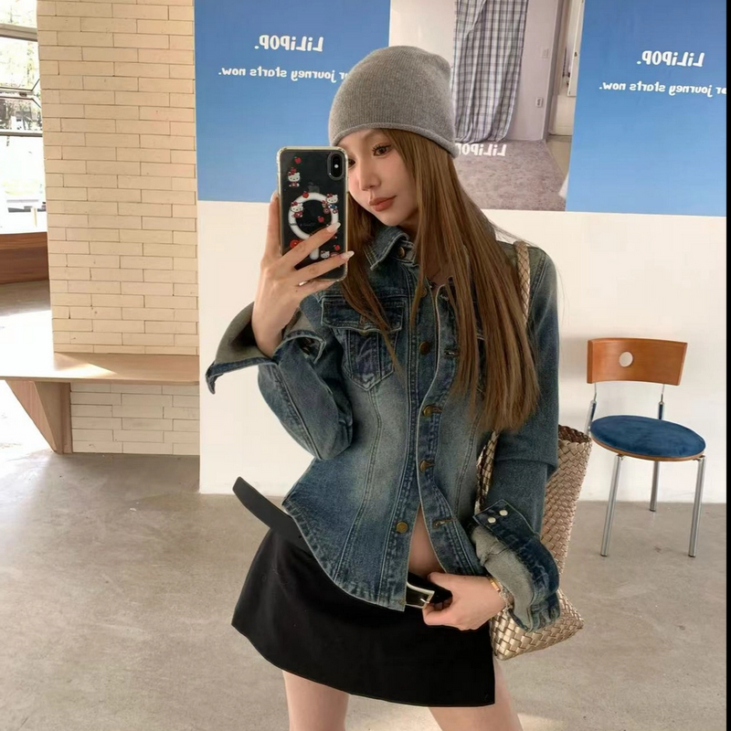 番茄妹妹Tomatosister春款2025复古休闲牛仔wait美式水洗POLO上衣