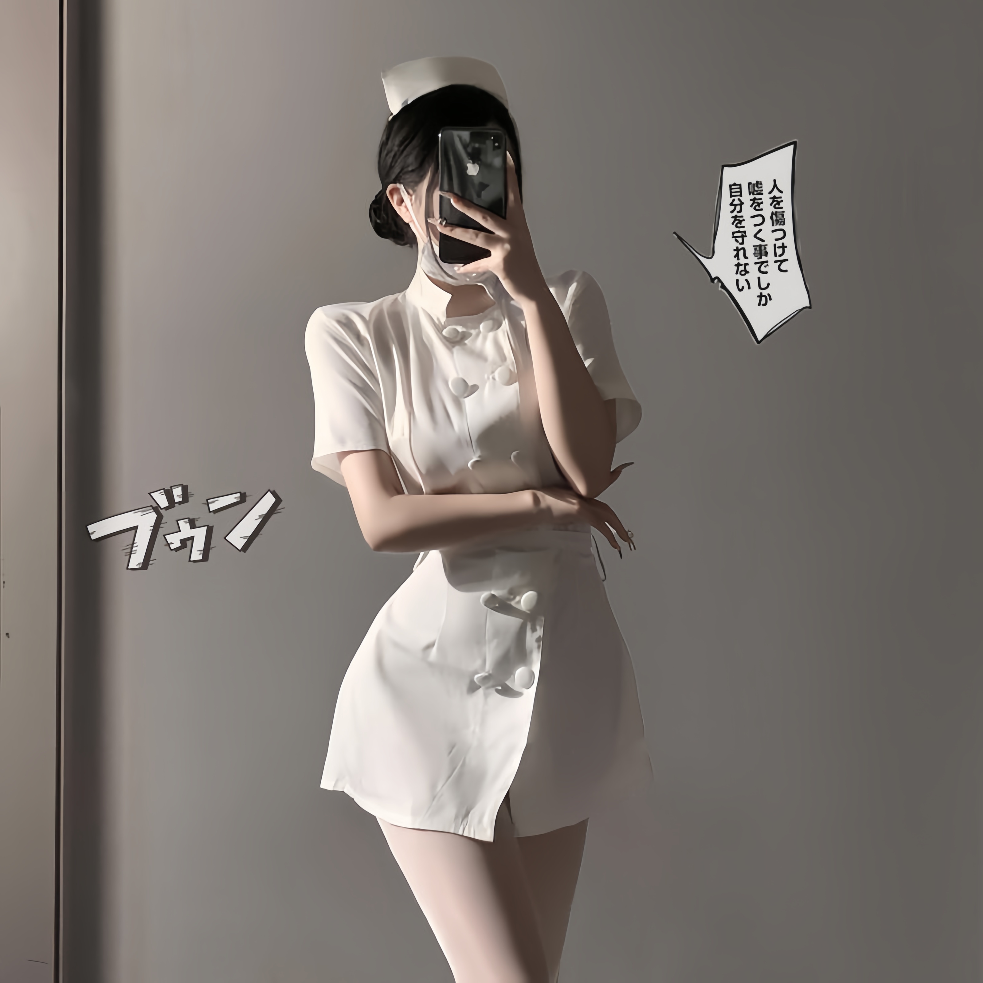 性感护士睡衣圆领绑带套装气质显瘦连身睡衣夏季薄款夏季白色睡裙