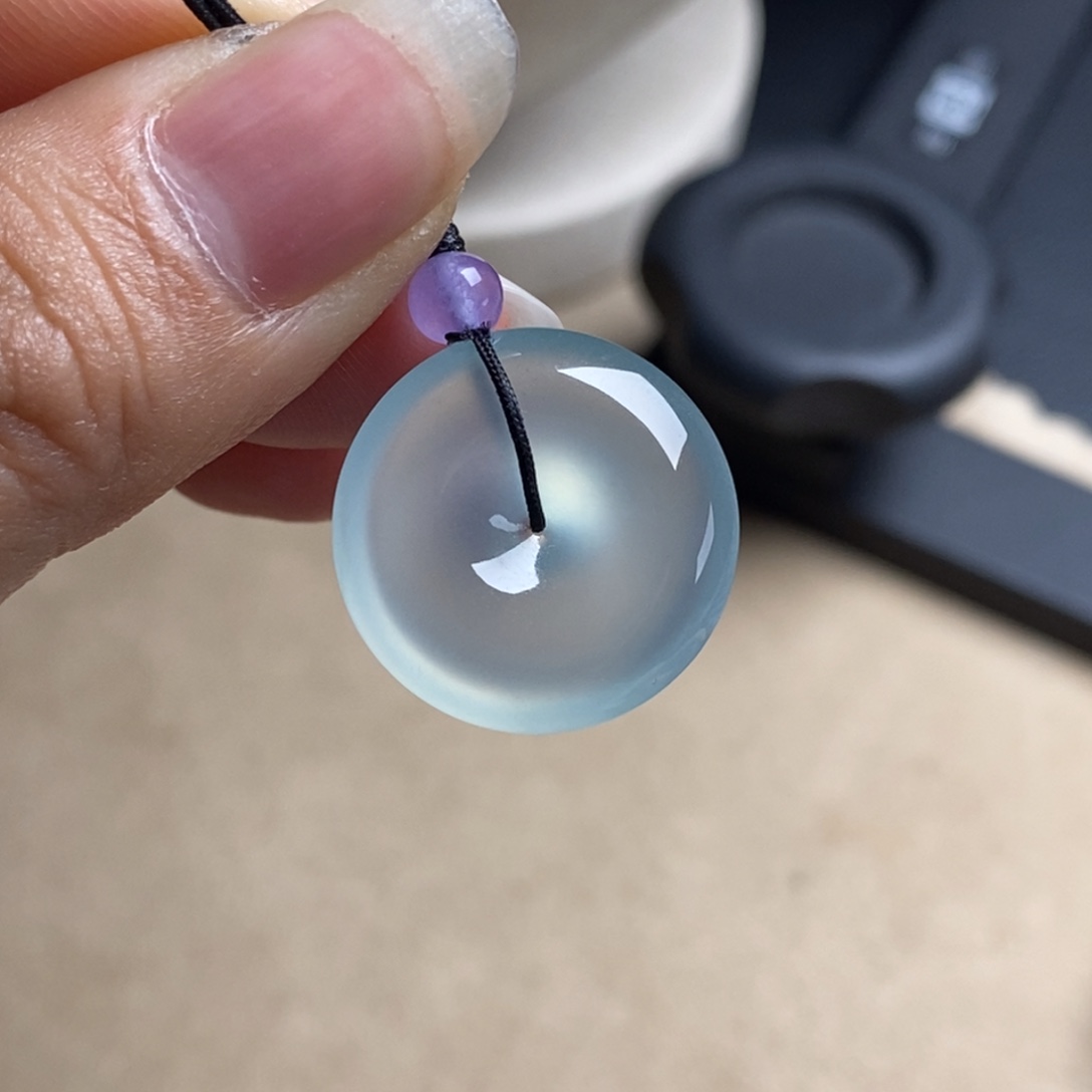 翡翠未镶嵌颈饰高冰蓝晴老坑种纯色细腻清爽平安扣20-4.9