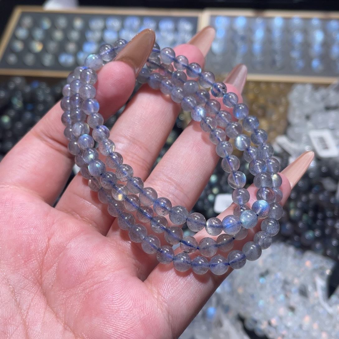 手链未镶嵌长石灰月光炫彩拉长石手链多圈5.3mm