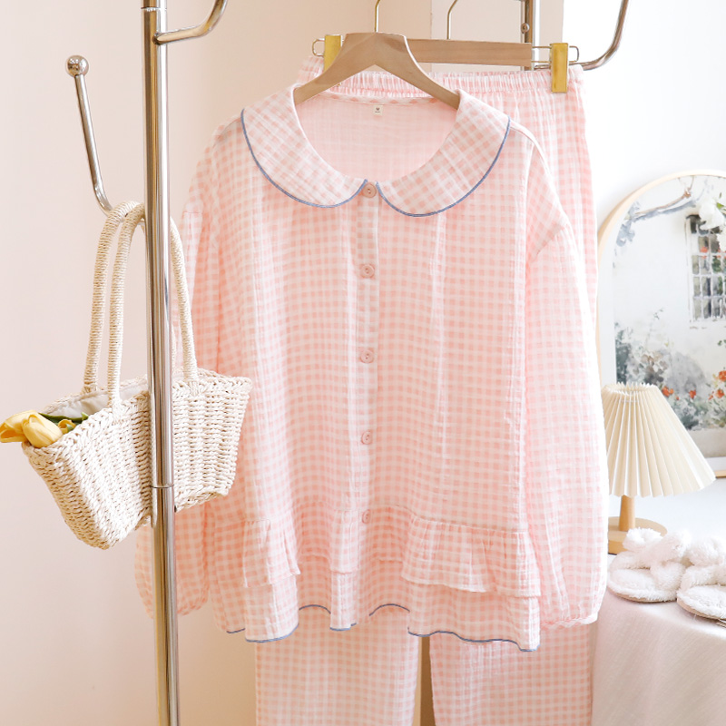 【5722粉格】甜美新款棉纱薄春秋外穿公主家居服睡衣宽松长袖