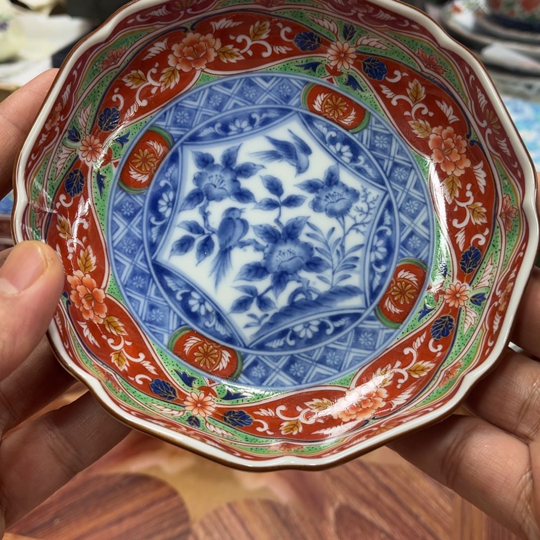 瓷片库山14cm染锦花鸟