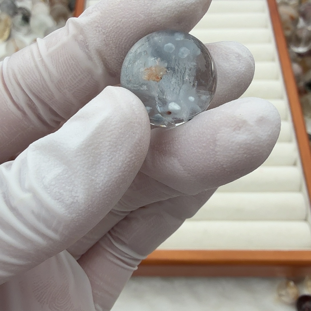 小***心未镶嵌珠宝半成品水晶蓝兔毛团16.4mm定制不退换