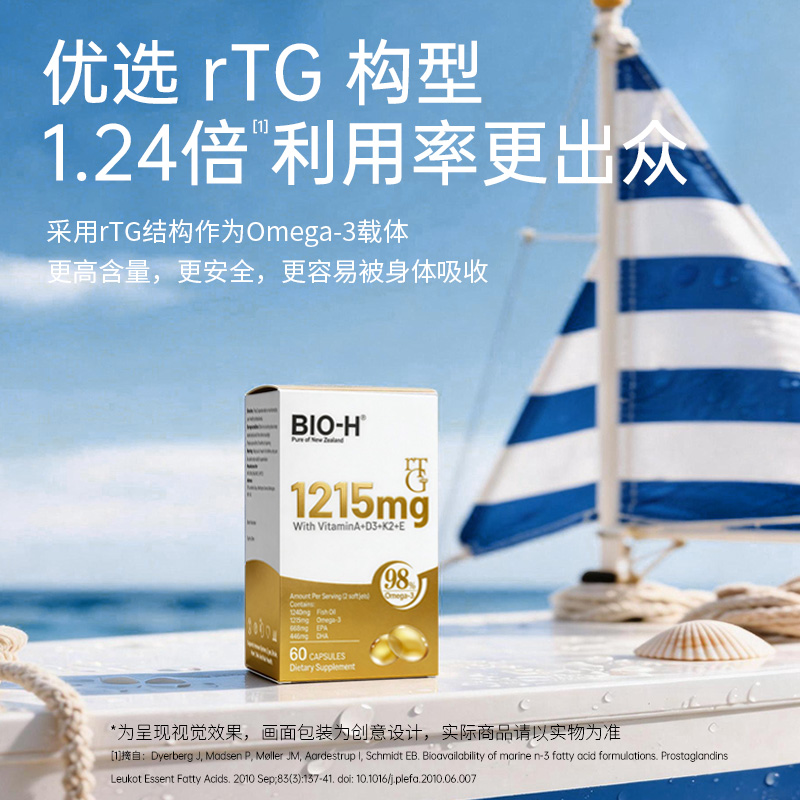 【达人专属】BIO-H佰澳和rTG98%Mini小金粹复合维生素深海鱼油60粒