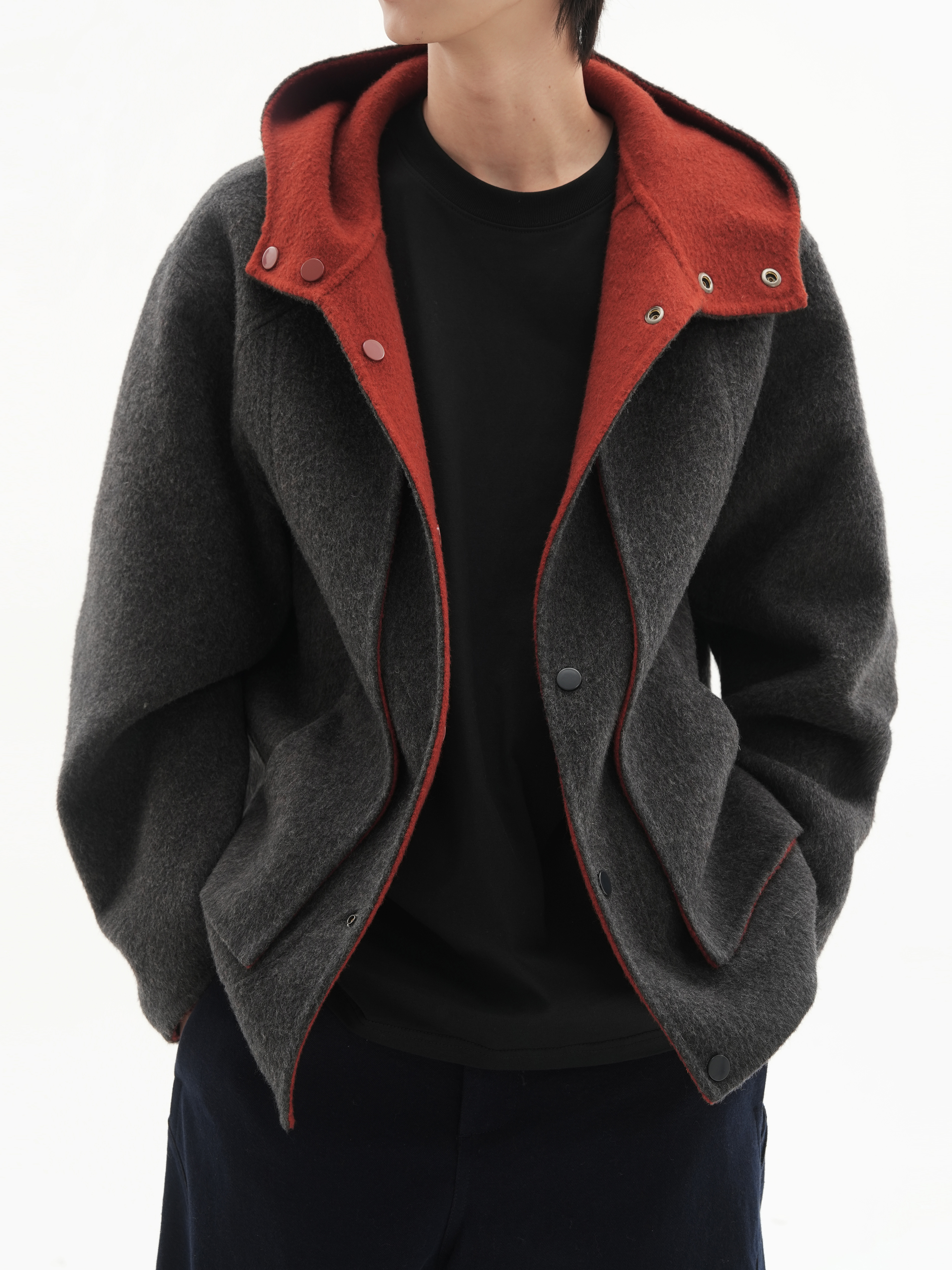 CityDay【江冉】白月光与朱砂痣·精纺羊毛双面呢连帽外套 8642