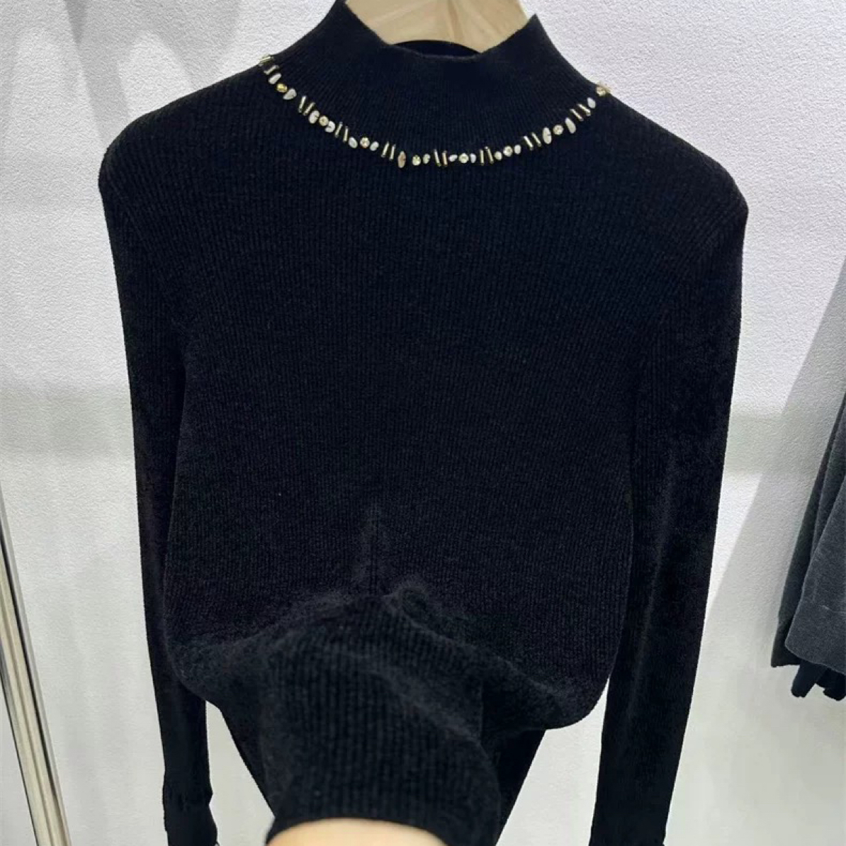 钉珠天鹅绒长袖打底333