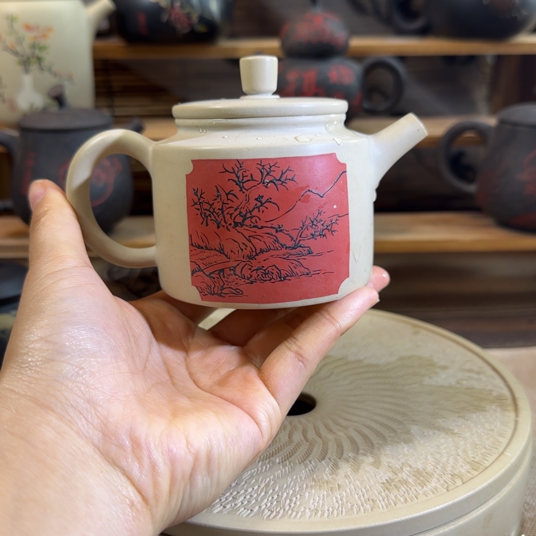 建水紫陶彩填壶白泥微瑕