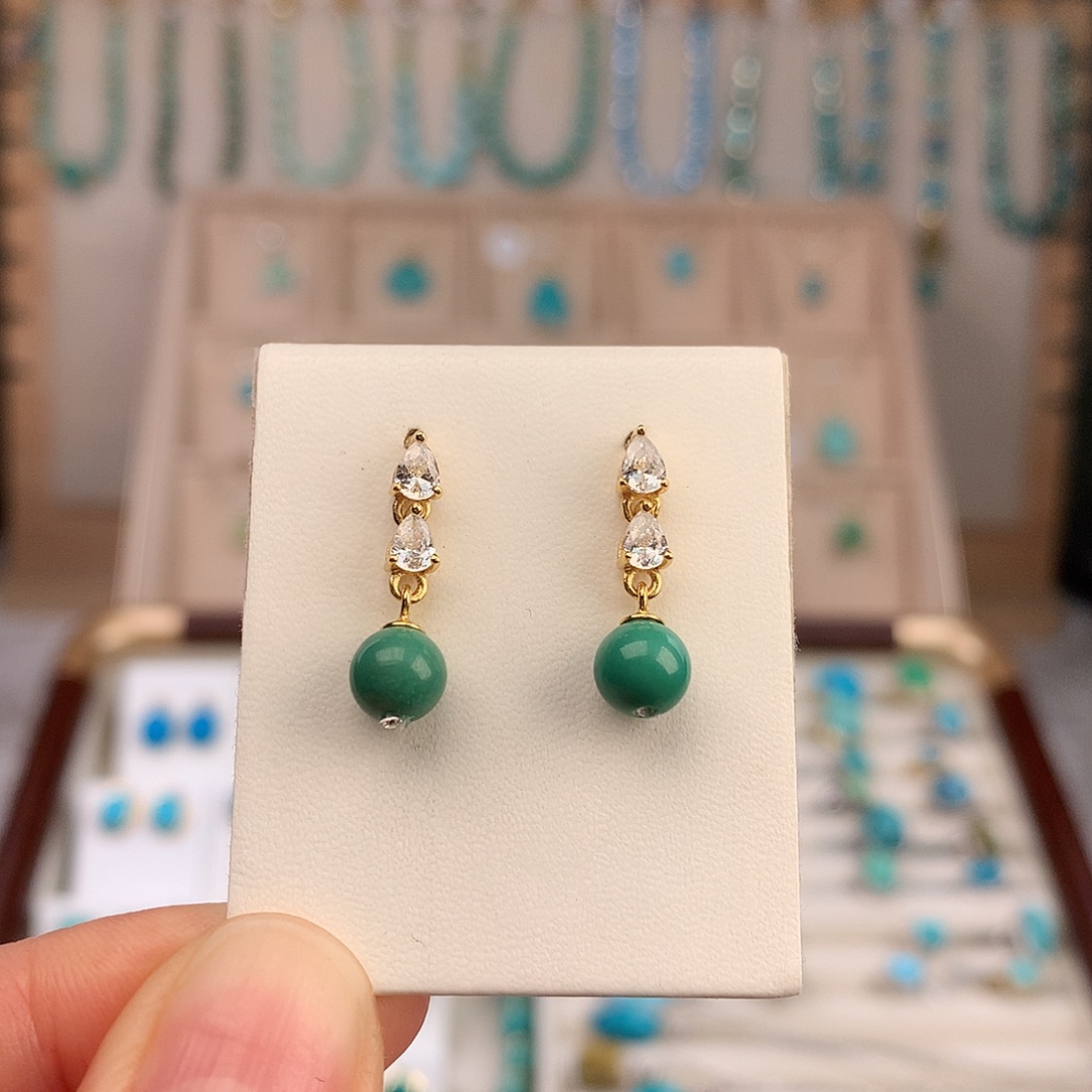 绿松石银S925镶嵌耳饰