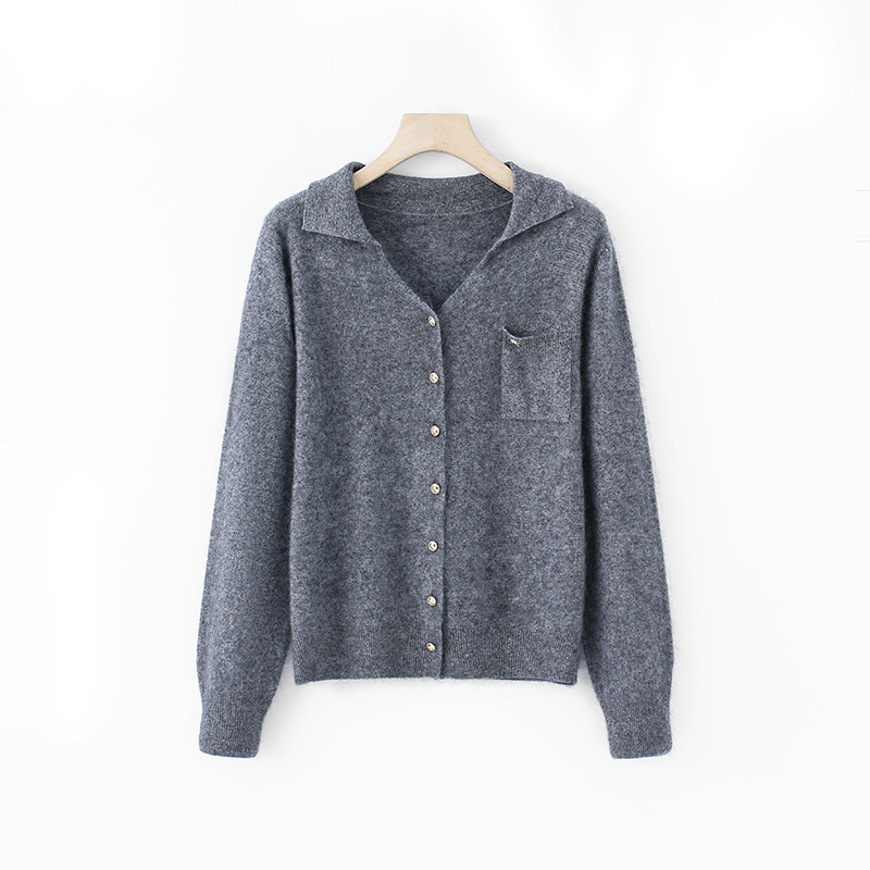 秋冬季保暖纯色开衫翻领轻奢女装毛衣毛衫MT-6608