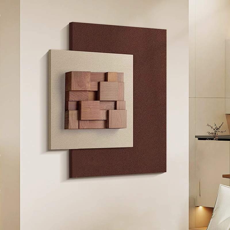 中古立体实木装饰画客厅餐厅高档大气挂画原木风玄关简约壁画入户