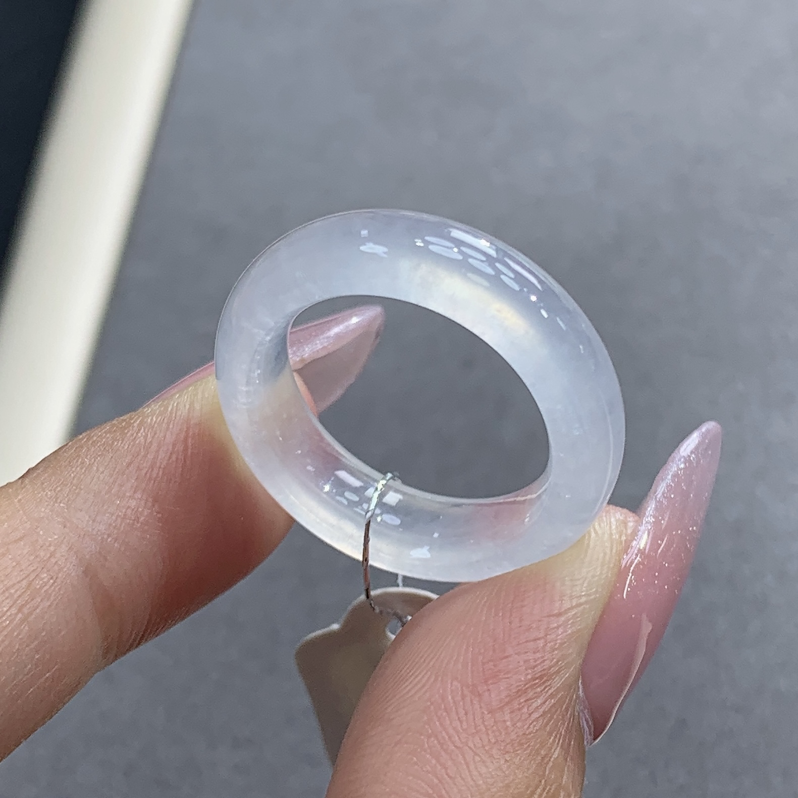 13圈口 缅甸天然翡翠 高冰白月光翡翠戒圈尺寸16.8-6.0-4.0mm