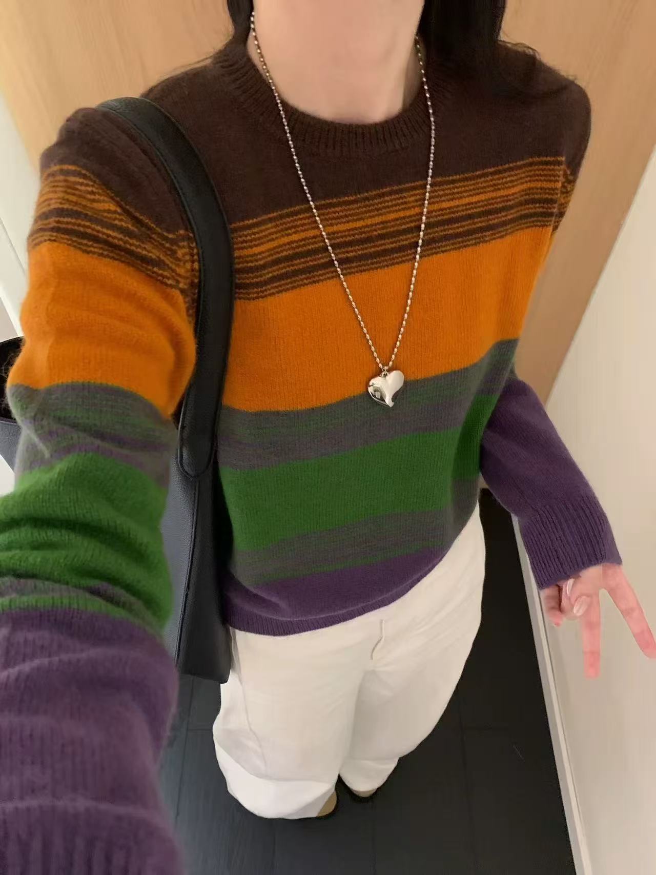 法式彩条~软糯时尚-新款高端复古圆领套头针织A649