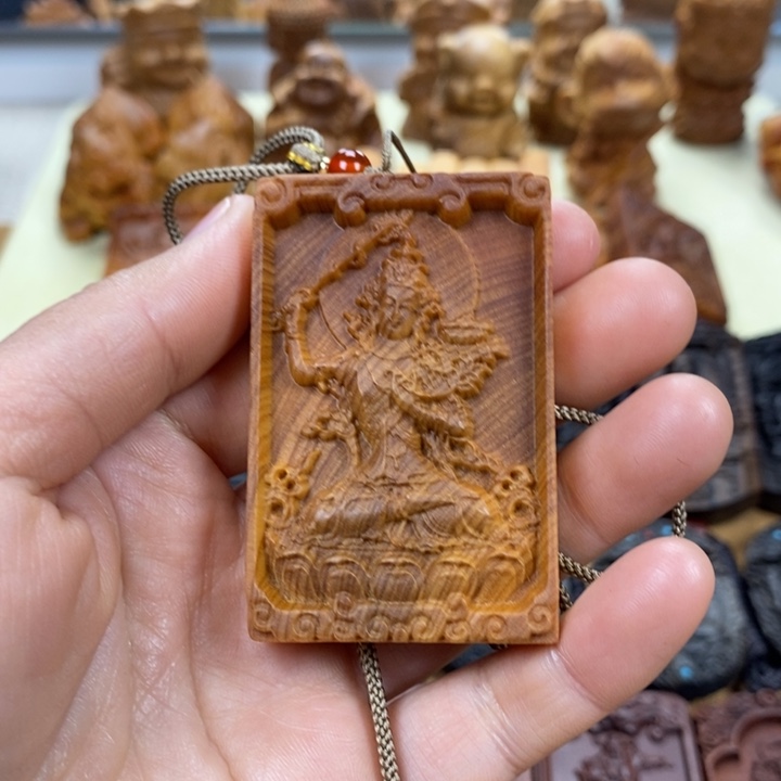 木崖柏文殊菩萨兔守护牌