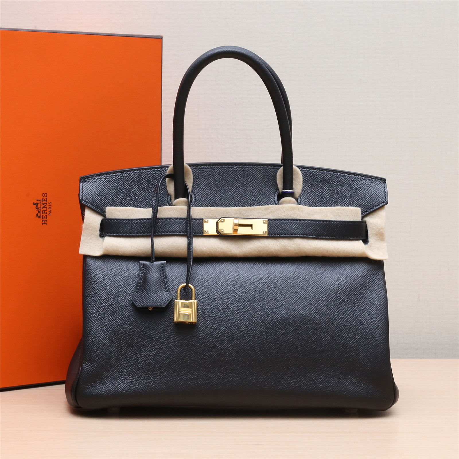 95新 Hermes/爱马仕 小花攀攀 Birkin 30 黑色 Epsom皮 C刻 金扣