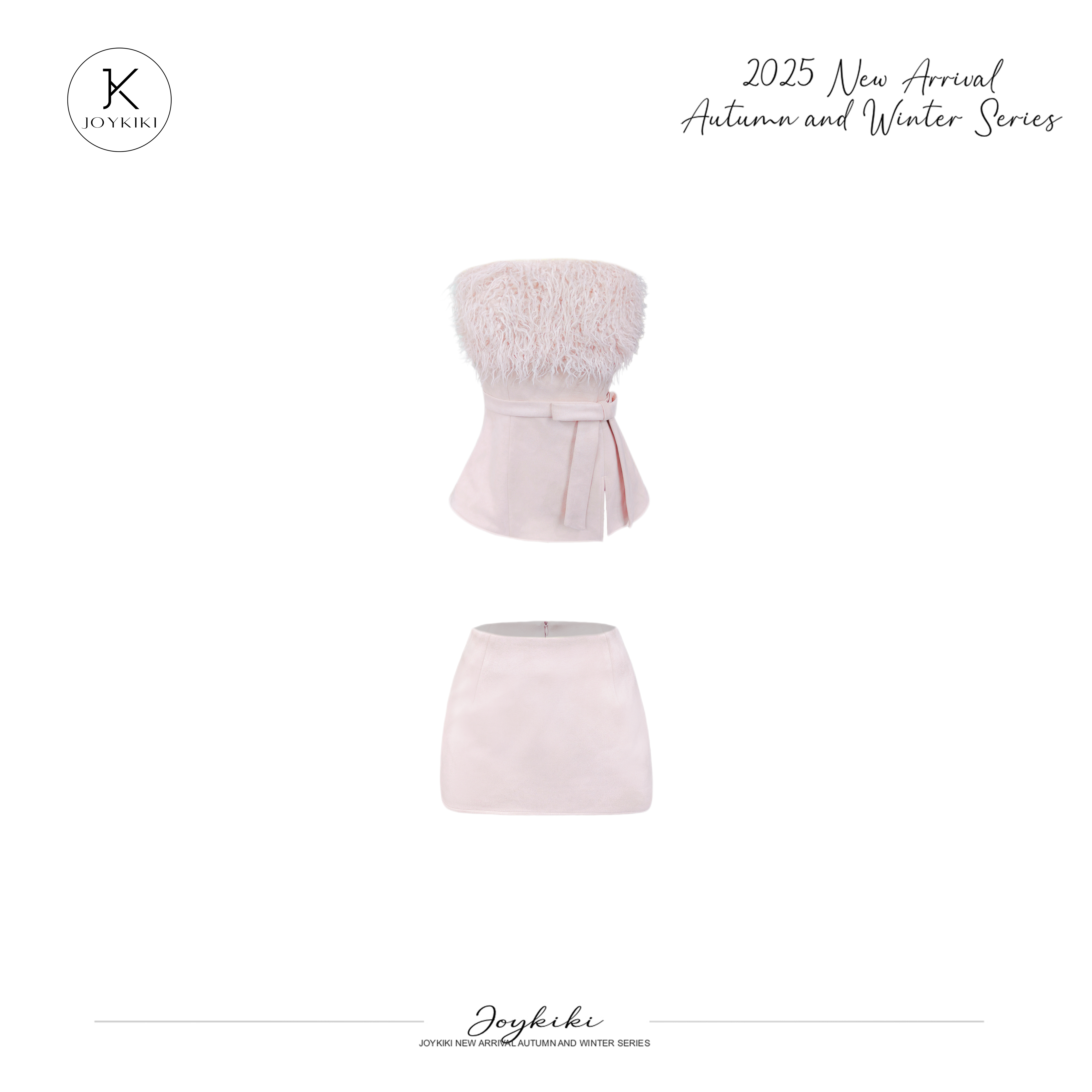 JOYKIKI金金【粉雾巴黎】气质拼接毛毛设计氛围感上衣套装J25D255