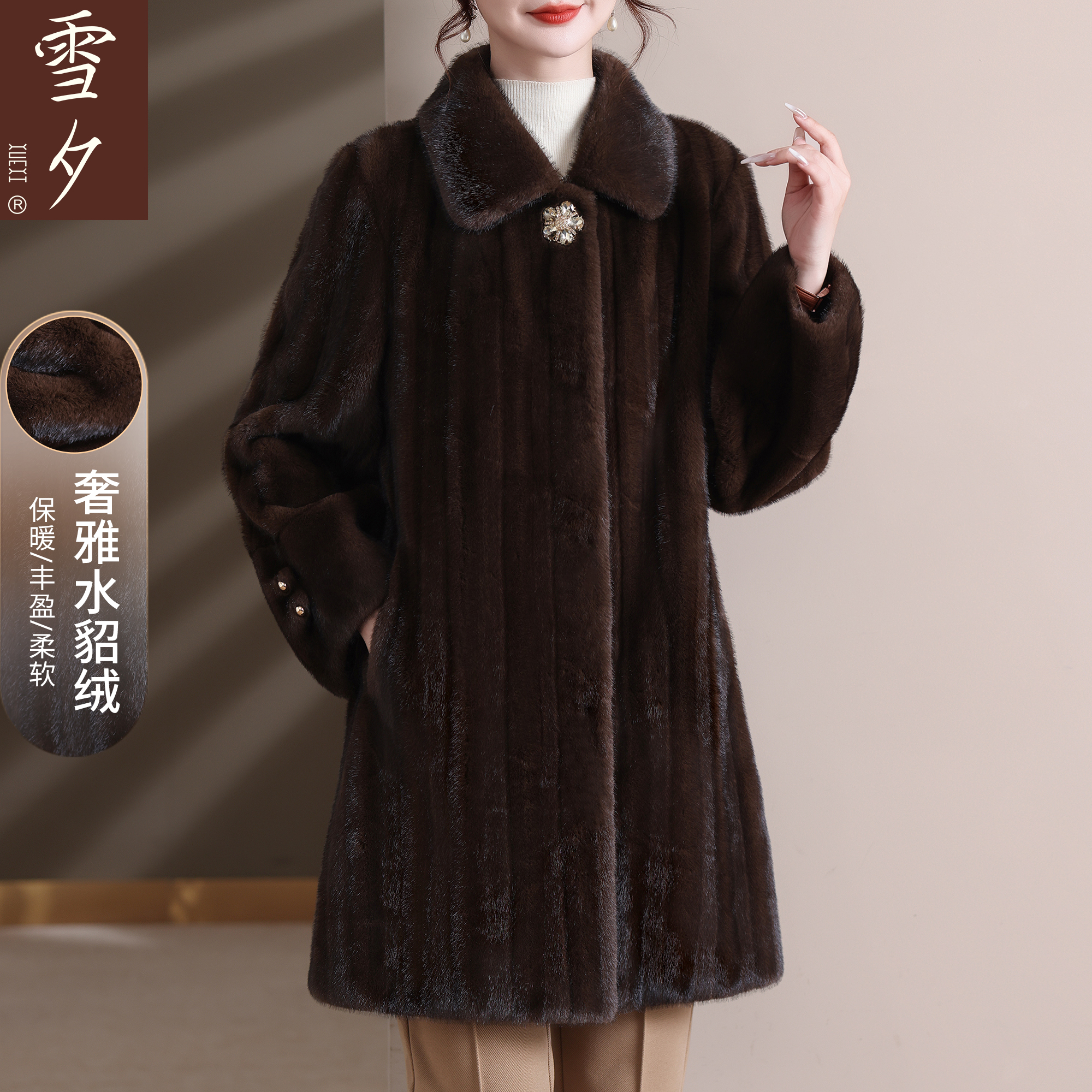 妈妈冬装洋气加厚保暖毛毛大衣中老年女装仿水貂绒外套