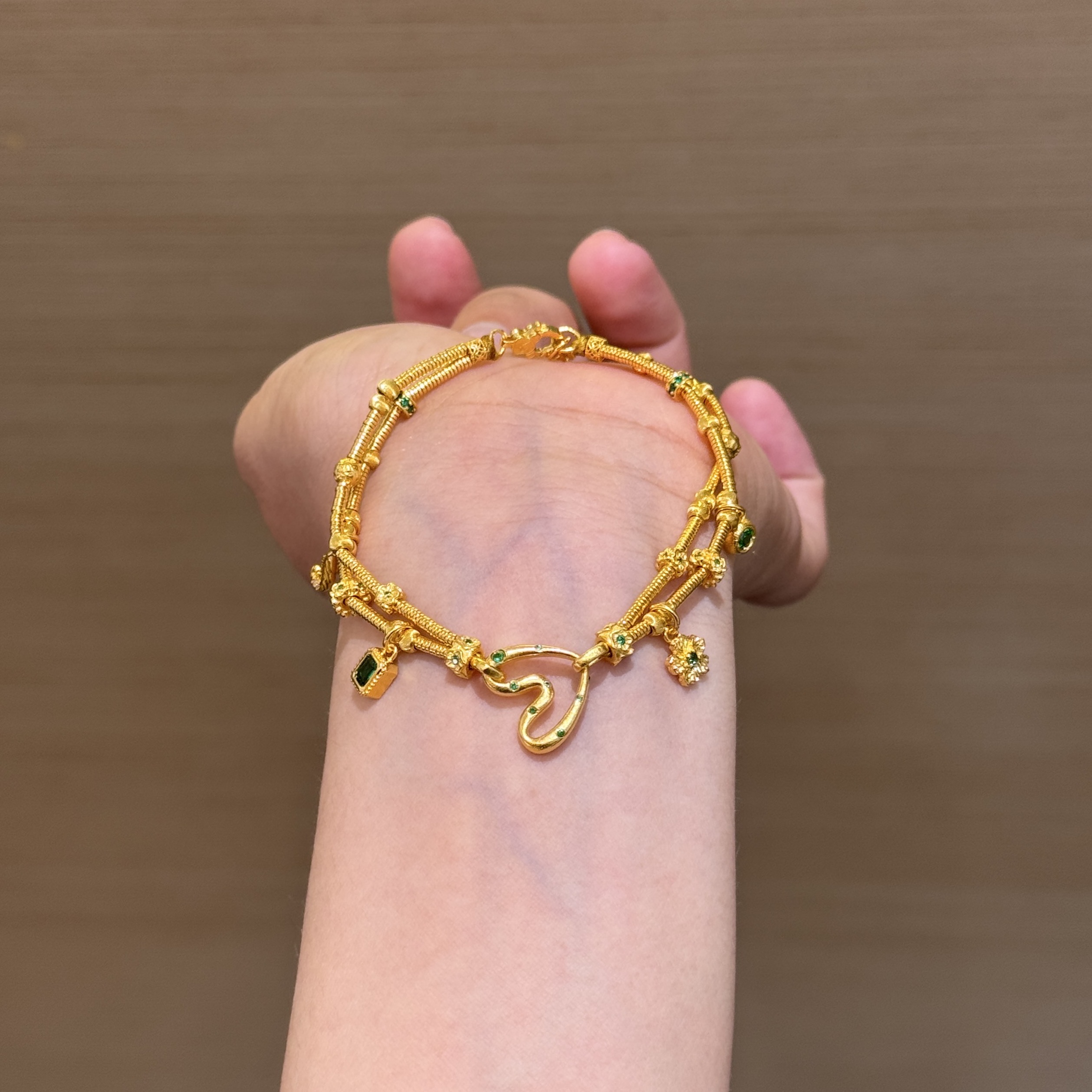 【菠萝珠宝】足金999 爱心 双层多宝手链  金重：20.88克