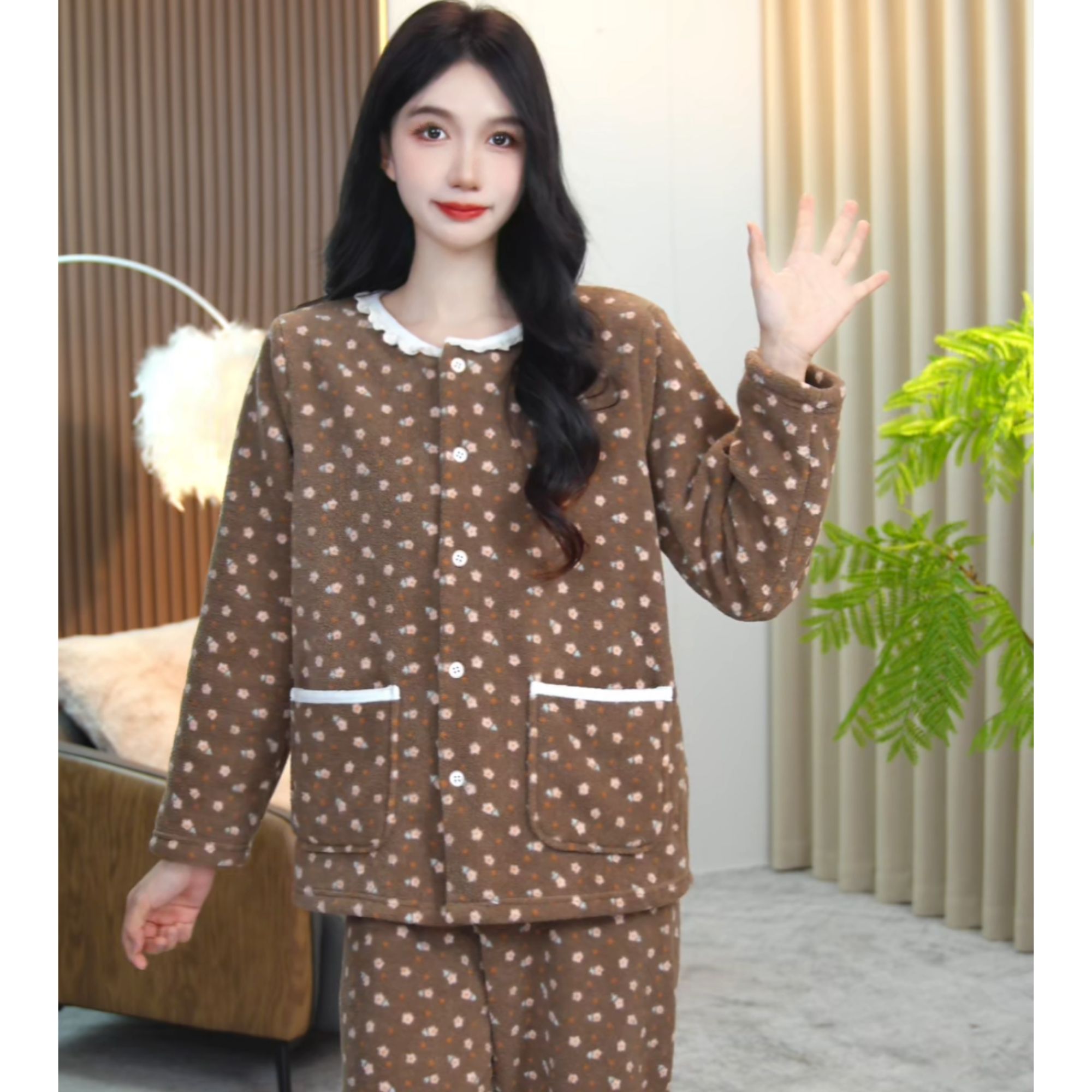 秋冬季【可爱小花】时尚宽松舒适睡衣女士套装可外穿家居服CYY