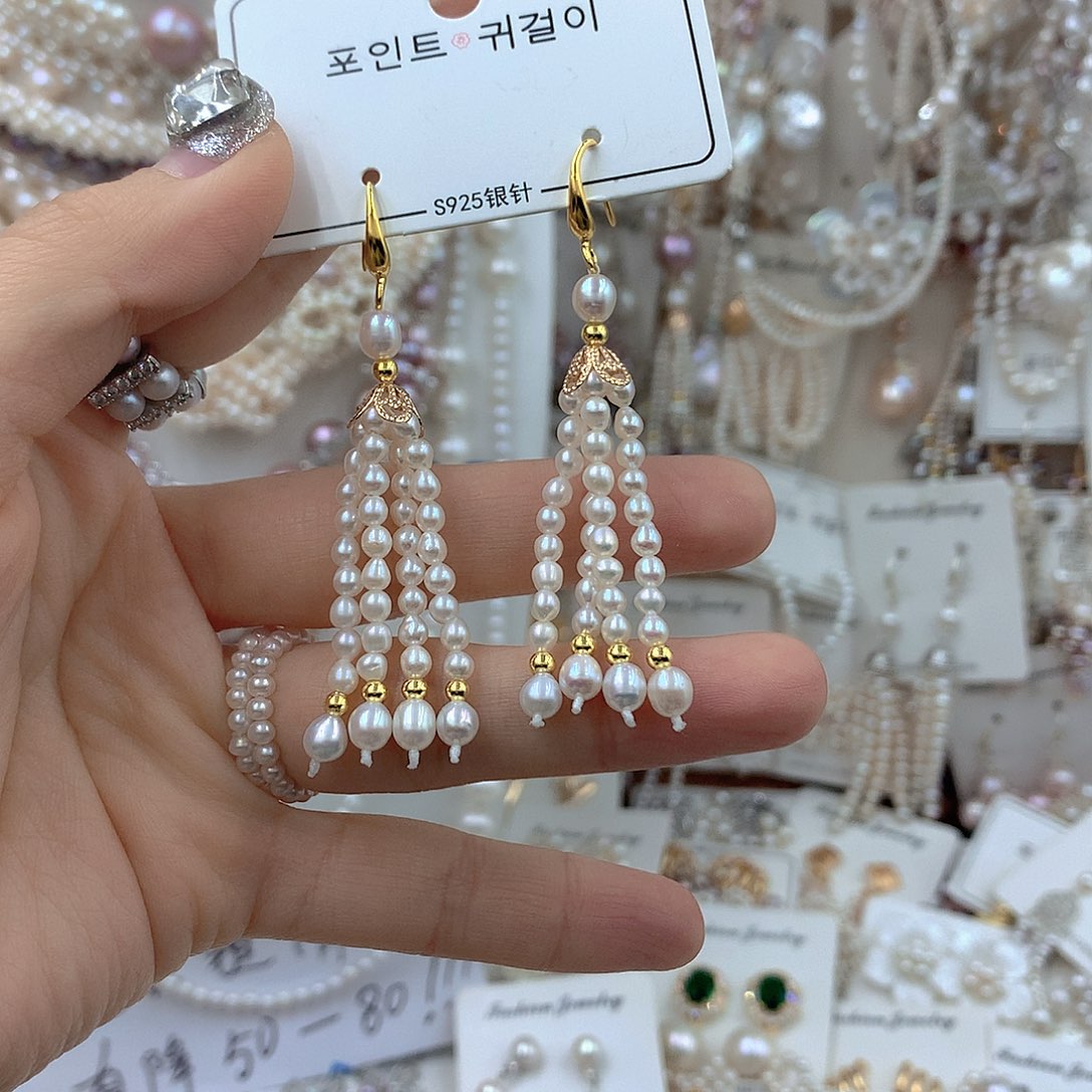 耳饰银S925镶嵌淡水珍珠