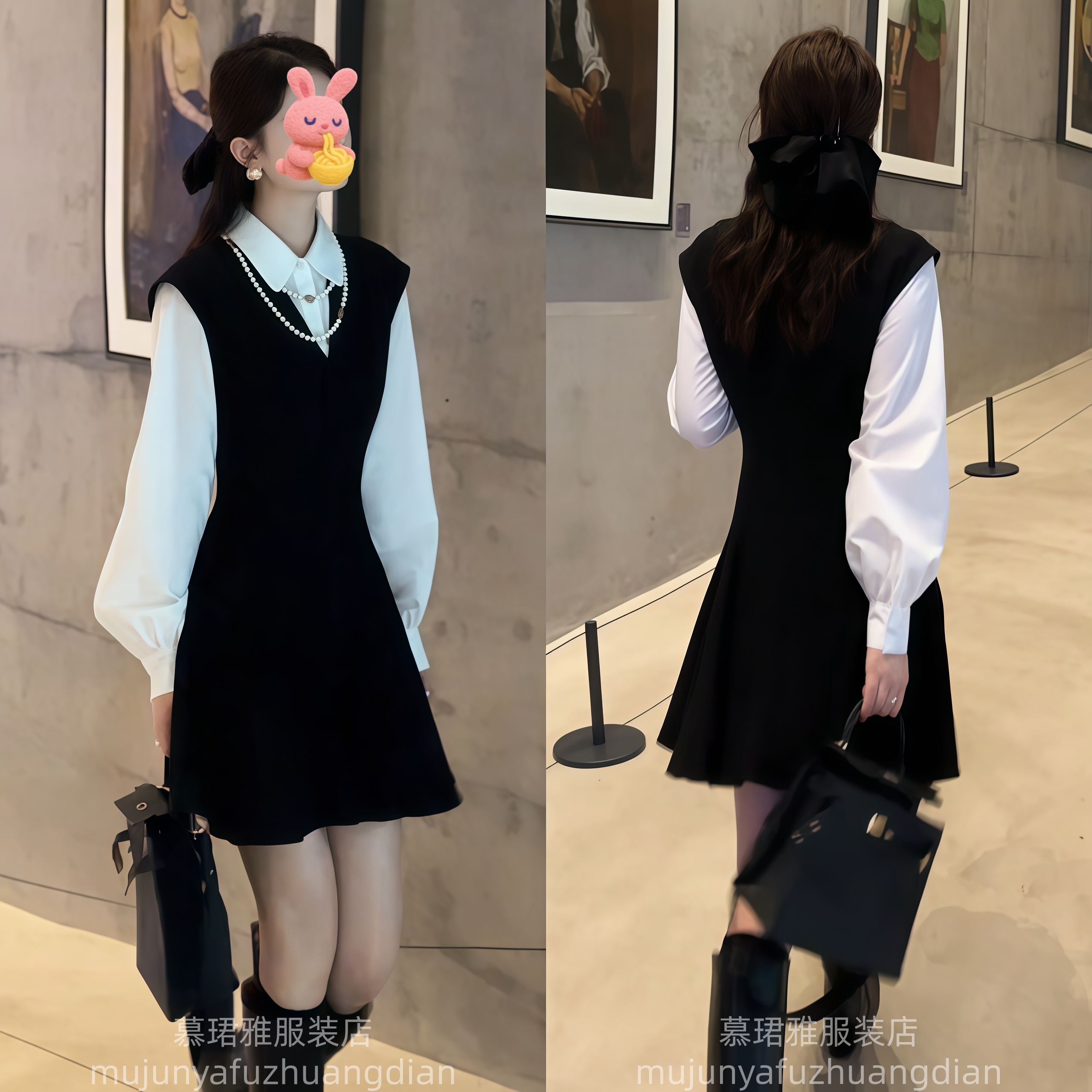 学院风气质时尚长袖衬衫背带连衣裙女装2025秋冬新款休闲减龄套装