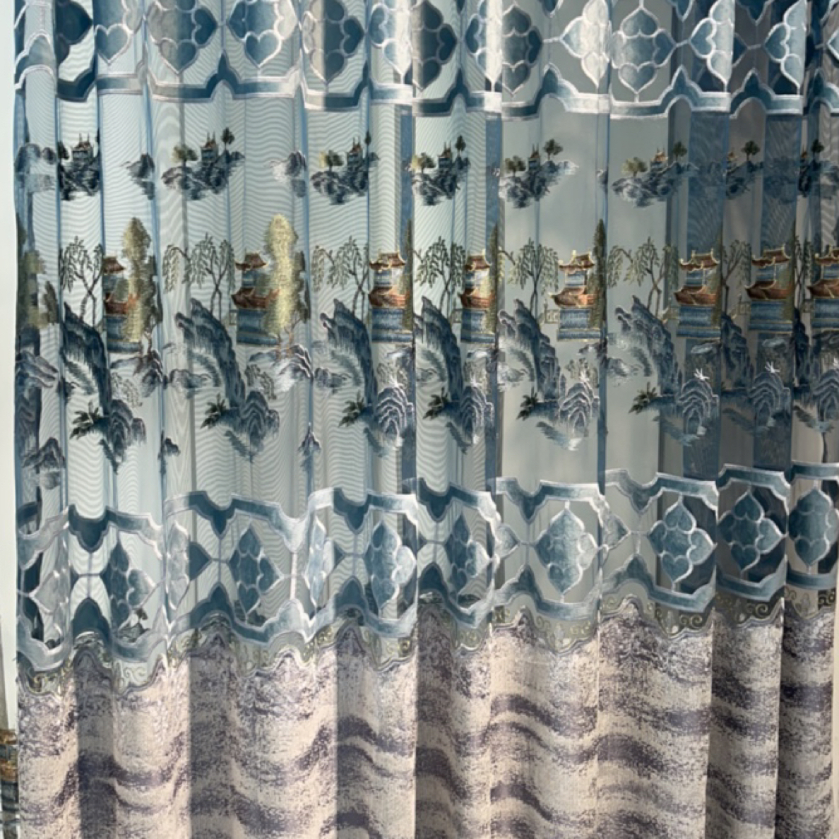 中式，新中式大镂空客厅绣花窗帘