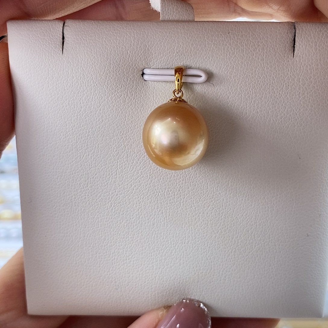 海水珍珠吊坠(不含链)18K金镶嵌南洋金珠13-14m m