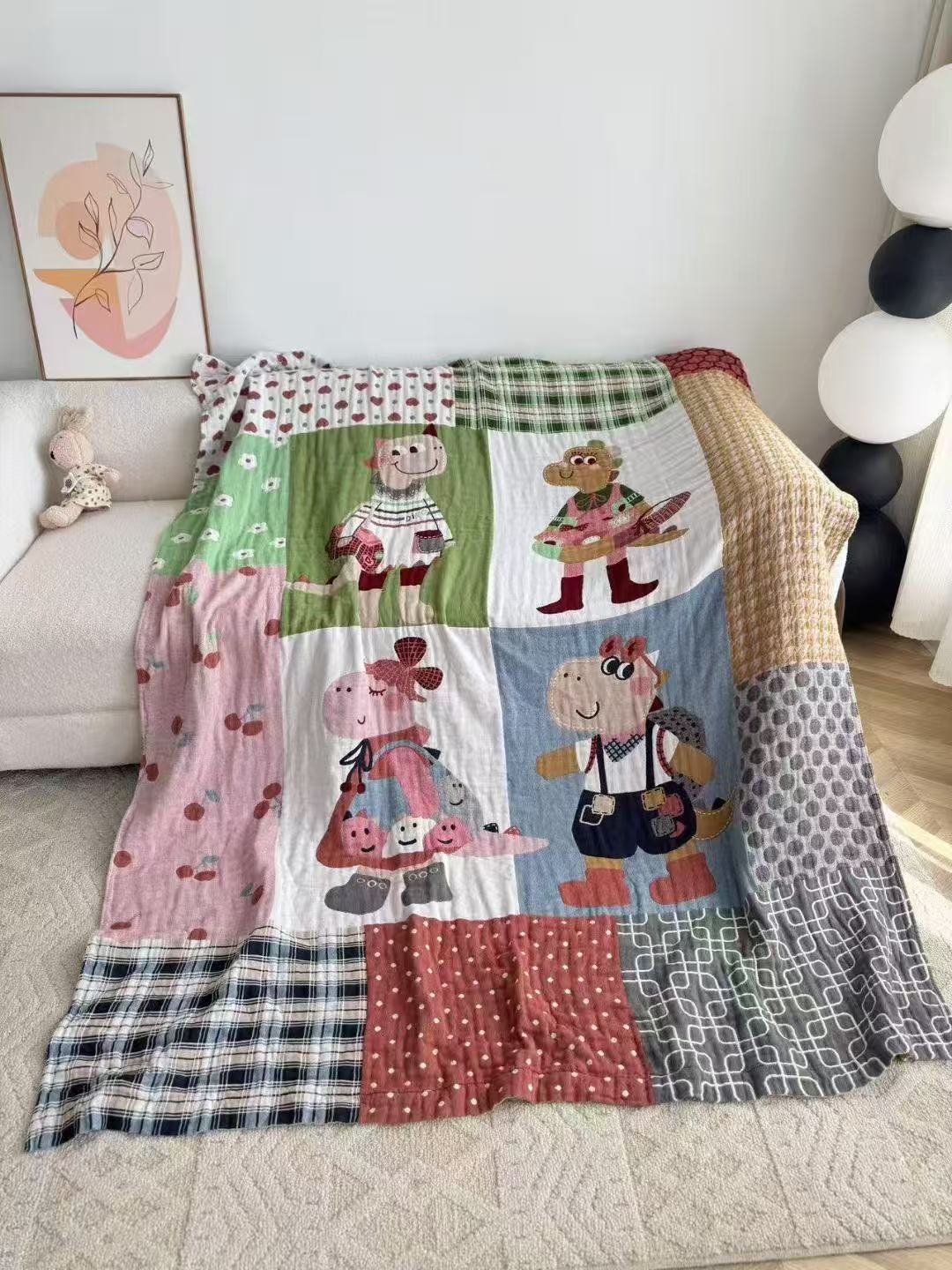 【时尚恐龙】  200*230cm 双人水洗棉纱布亲肤盖毯（可铺可盖）