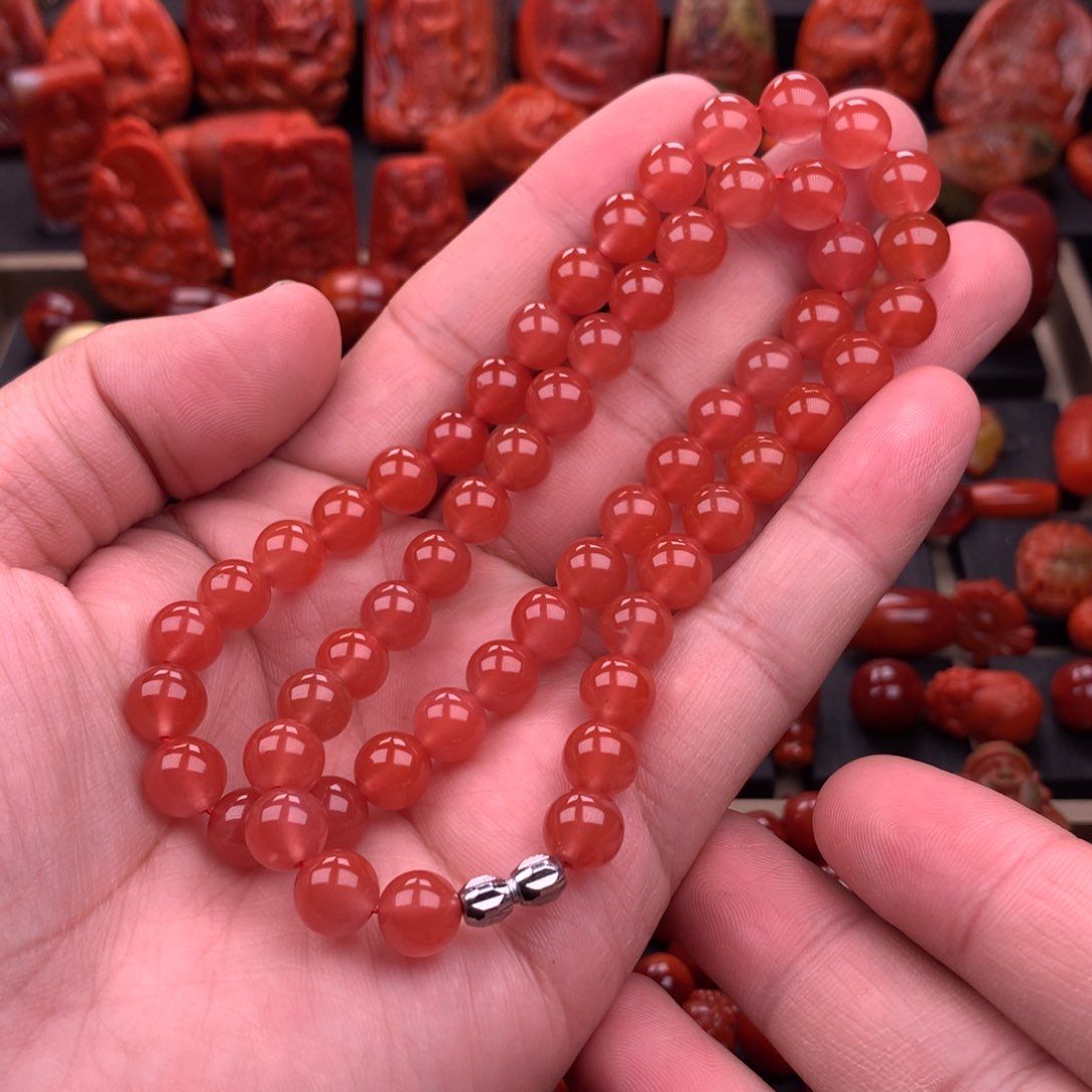 南红玛瑙南红保山冰红项链8mm➕合金