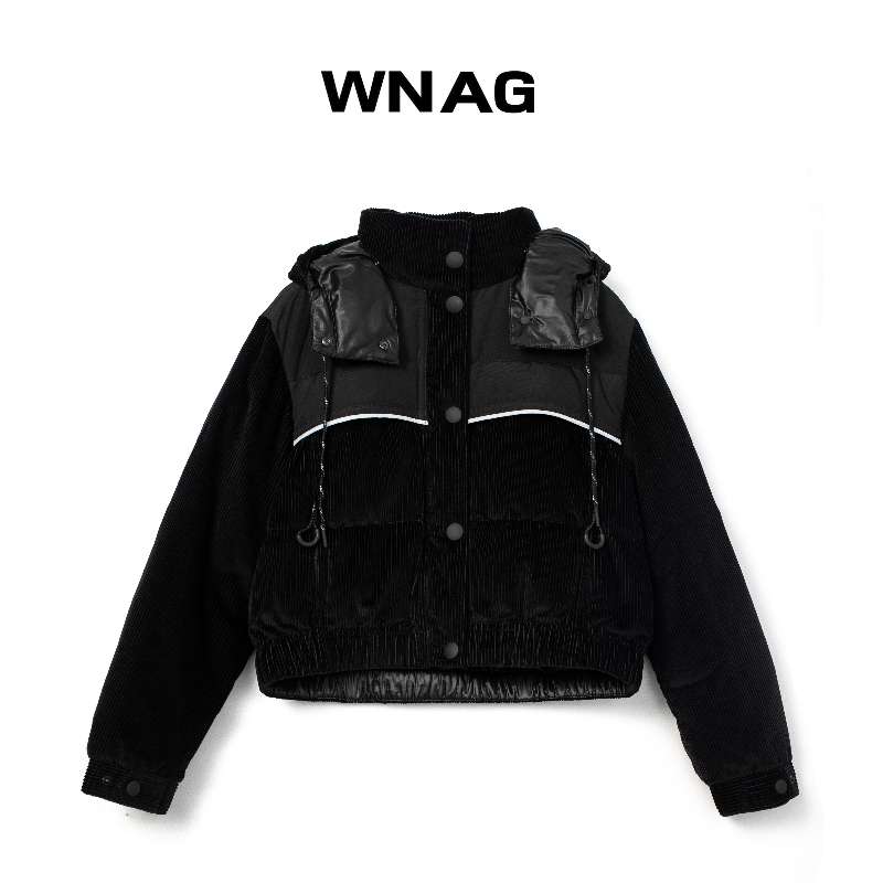 WNAG【影】羽绒服短款女透气连帽户外黑色便携yea6177羽绒服女款