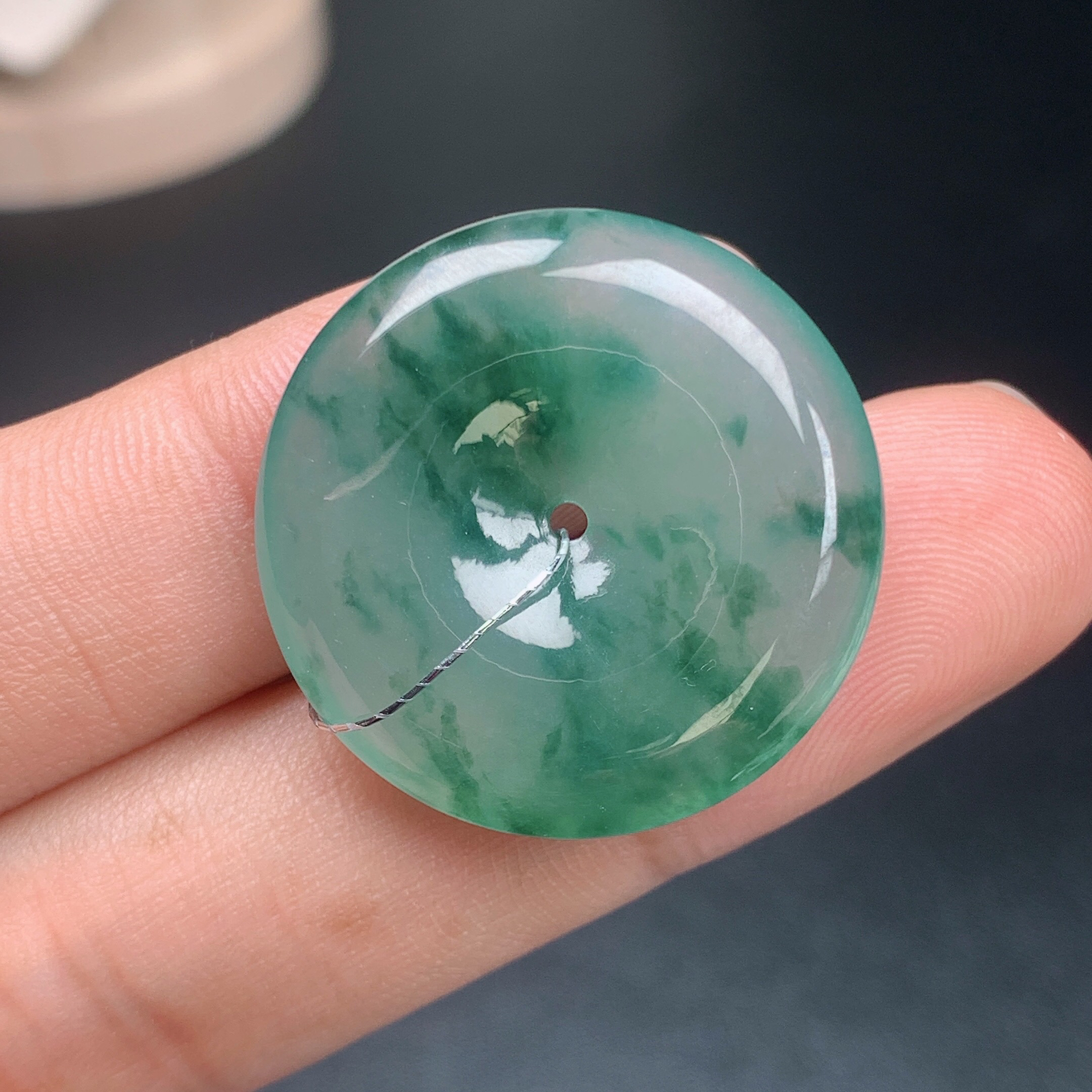 缅甸天然A货翡翠冰飘花平安扣吊坠 品质高质地细腻 花色灵动大气