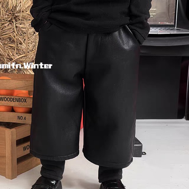 5530中童加绒皮裤假两件裤子