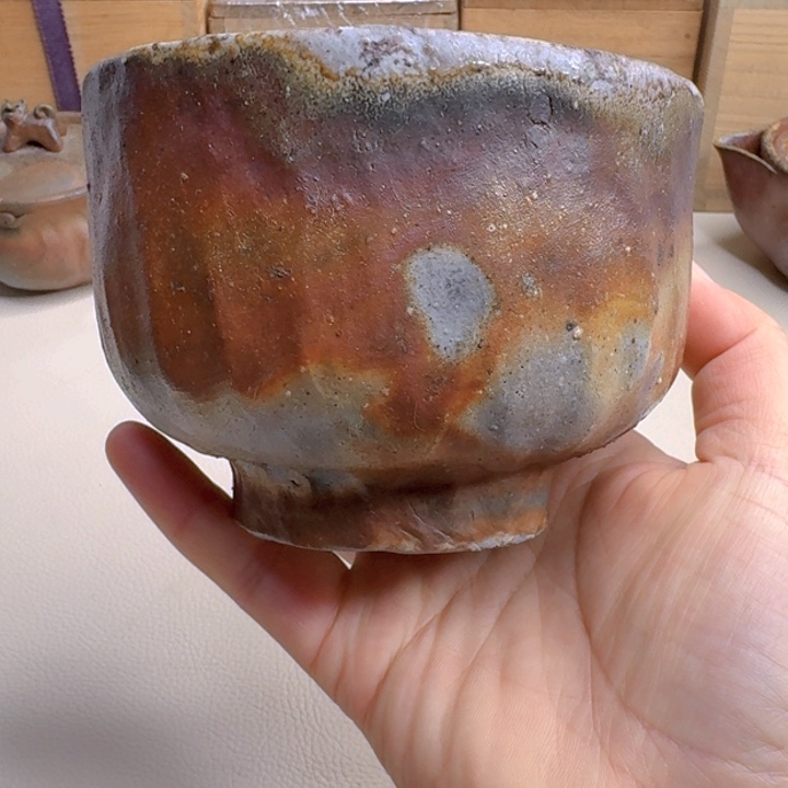 杯备前烧，抹茶碗，烧色漂亮