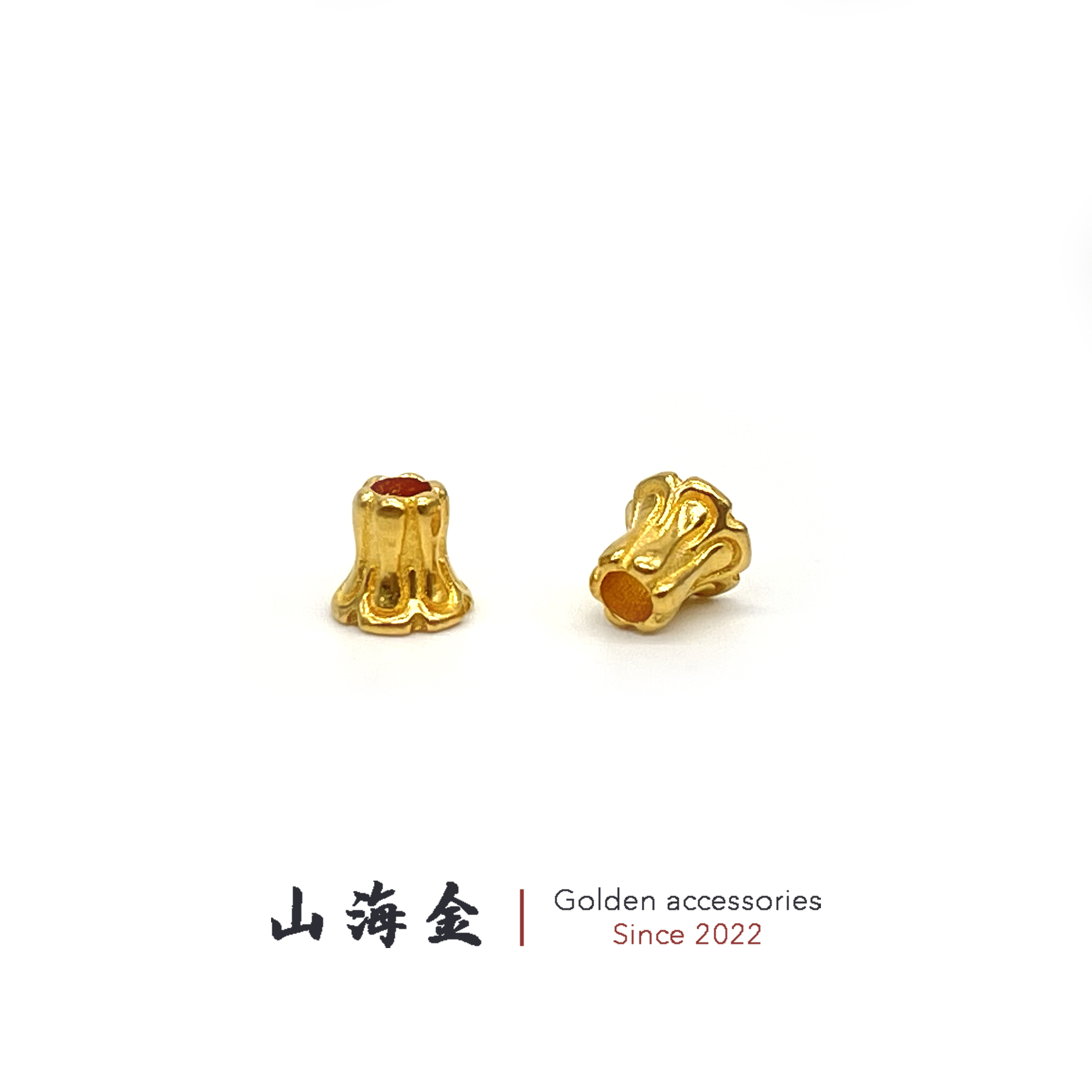 山海金 24K纯黄金足金莲花佛塔佛头百香籽三通文玩手串菩提籽配饰