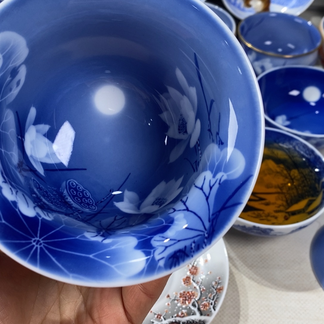 卡***卡青花荷花主人杯杯杯