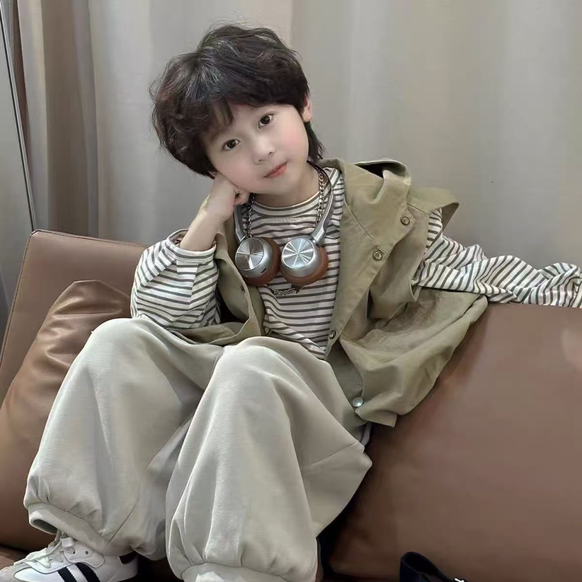 001—100号孤品男秋季春秋韩版通用条纹常规套装外套休闲宽松童装