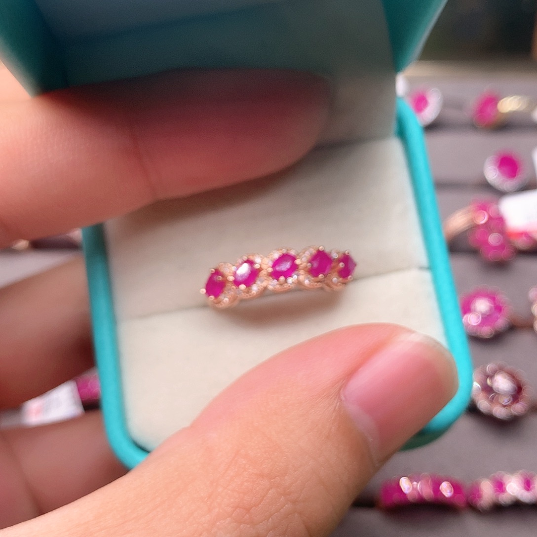 红宝石戒指银S925镶嵌