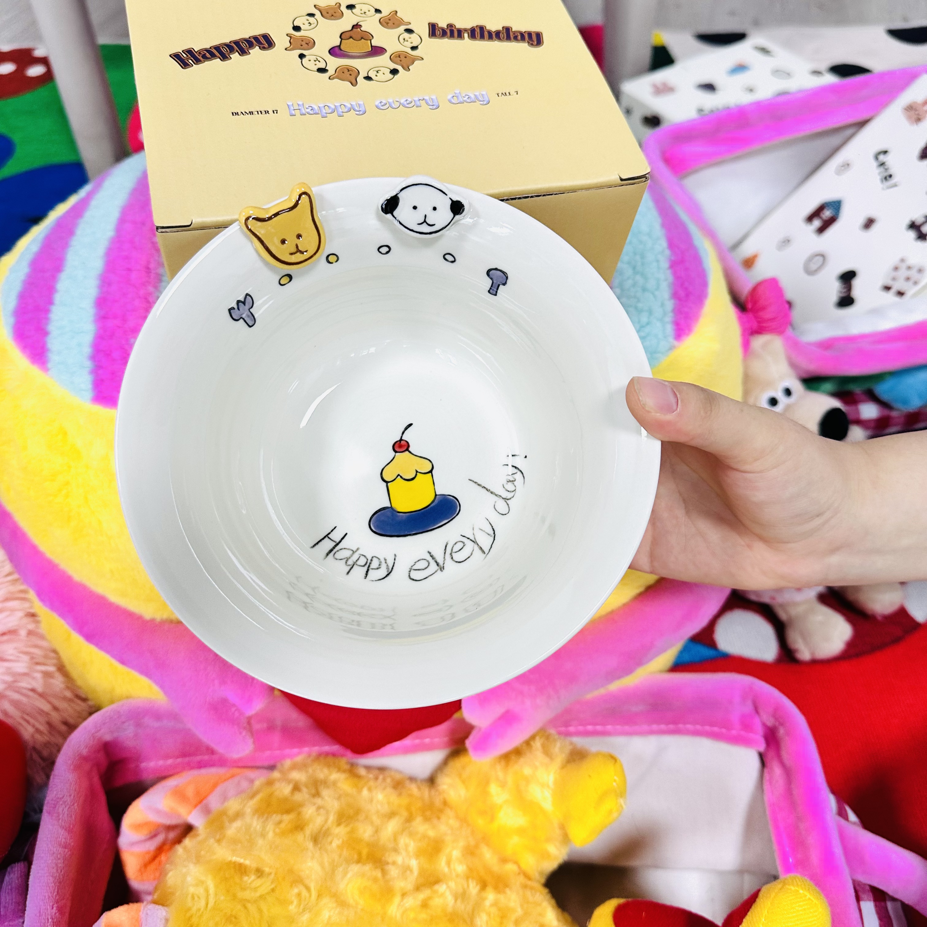 【星漫】外贸高货快乐小狗可爱家用立体陶瓷汤碗6.75寸