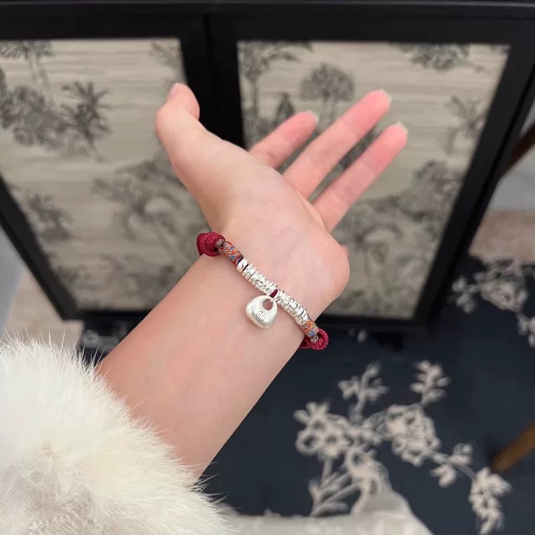 足银手链 59号 富贵锁红绳好运实心足银手链