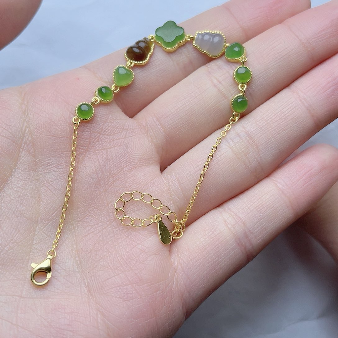 和田玉手链。k k银S925镶嵌