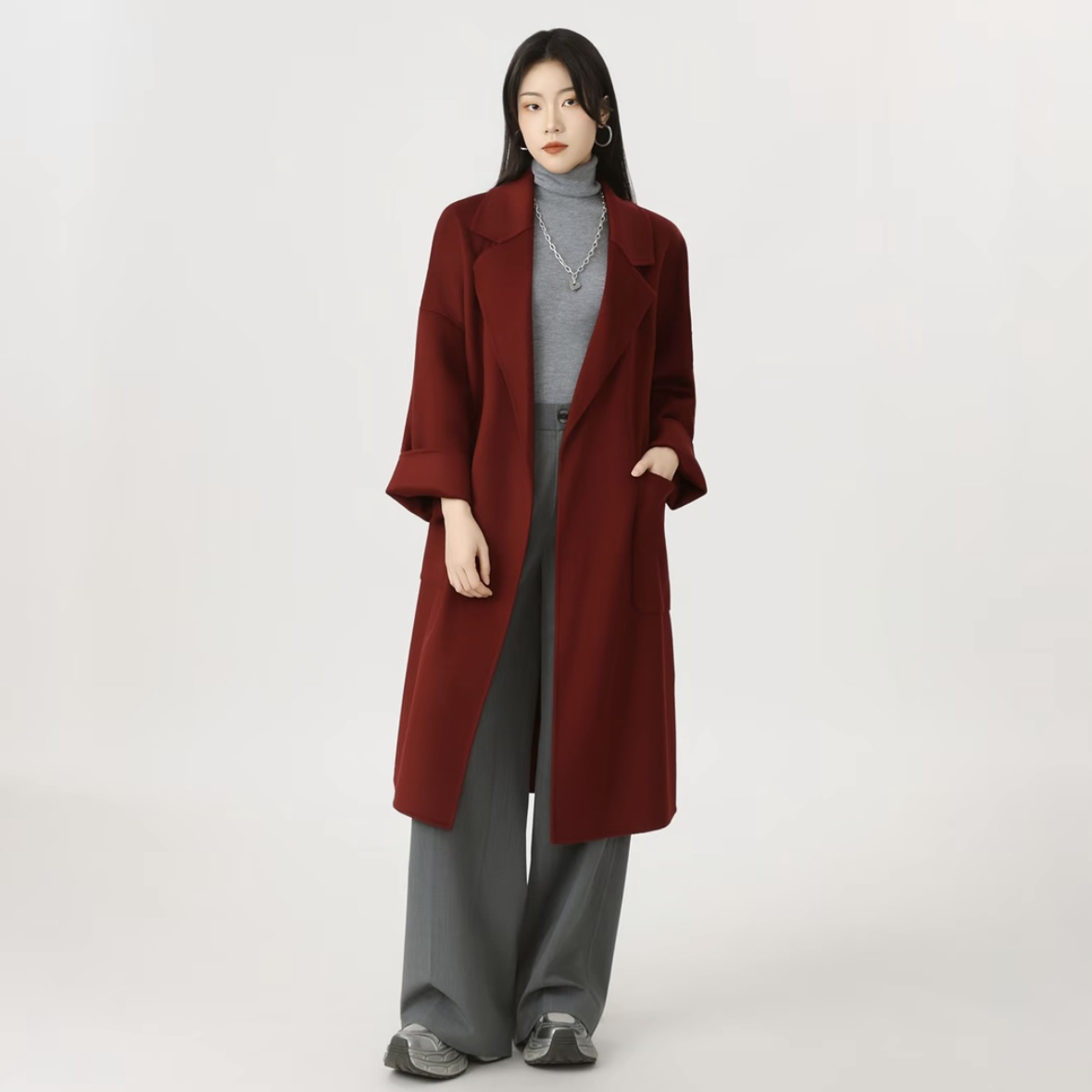 AMASS/阿玛施秋冬新款气质时尚优雅经典长款羊毛大衣外套 5400952