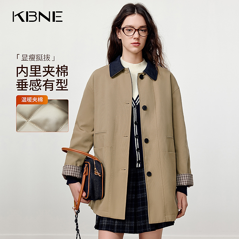 KBNE棉服女款爆款2025新款秋冬保暖百搭巴恩风琥珀流光风夹棉外套